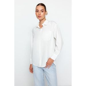 Trendyol oversized/široká tkaná košile s perlami na límci v barvě ecru obraz