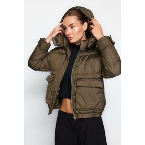 Trendyol Khaki Oversize odnímatelná vodoodpudivá péřová bunda s kapucí obraz