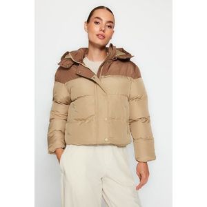 Trendyol béžový nafukovací kabát s kapucí s kapucí s barevným blokem obraz