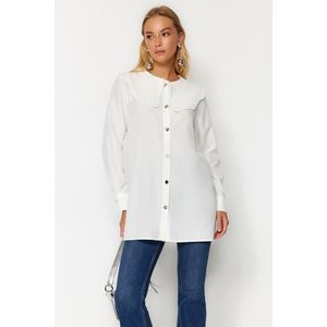 Trendyol White Silver Button Detailed Baby Collar Cotton Shirt obraz