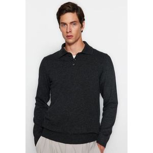 Trendyol Anthracite Slim Fit Polo Collar Buttoned Smart Knitwear Sweater obraz