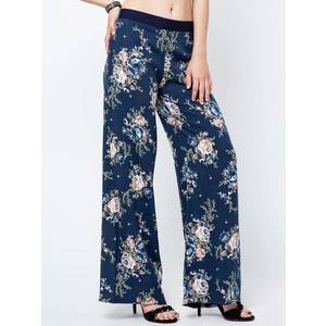 Swedish trousers decorated with a print in navy blue roses obraz