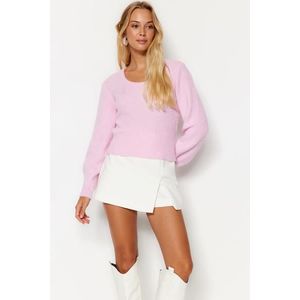 Růžový pletený svetr s výstřihem do V od značky Trendyol obraz