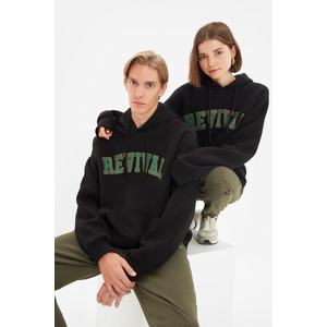 Trendyol Black Unisex Plus Size Oversize/Wide-Fit Printed Fleece Cotton Inside Sweatshirt obraz