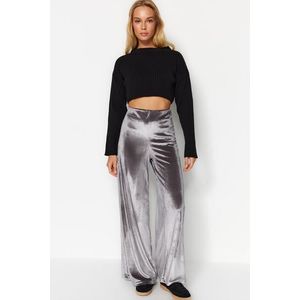 Pletené kalhoty Trendyol Anthracite Pearl Velvet se širokými nohavicemi obraz