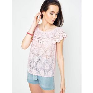 Lace blouse with Spanish neckline pink obraz