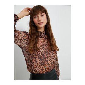 Koton Chiffon blouse Leopard Patterned Draped Collar Balloon Sleeve obraz