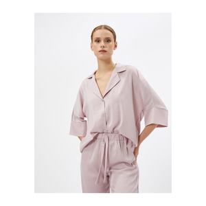 Koton saténový pyžamový top s krátkými rukávy a límečkem na knoflíky obraz