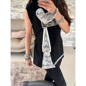 Black blouse with print zipper lace By o la la obraz