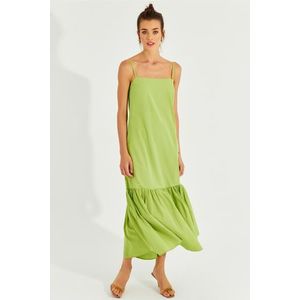 Cool & sexy dámské pistáciově zelená sukně s volánkovým ramínkem midi šaty obraz