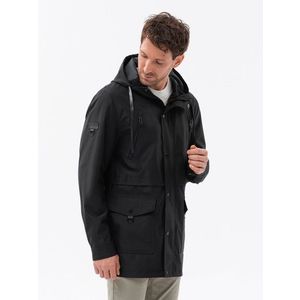Ombre Men's parka jacket with cargo pockets - black obraz