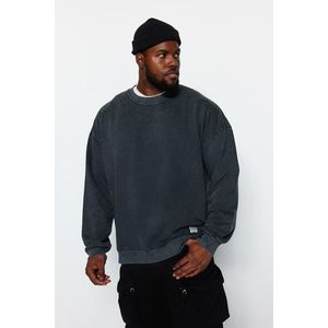 Trendyol Anthracite Relaxed/Comfortable Cut 100% Cotton Sweatshirt with Washing Effect obraz