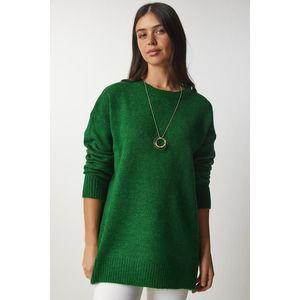 Happiness İstanbul Dámský smaragdově zelený oversize pletený svetr obraz