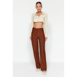Trendyol Brown High Waist Straight Cut Woven Belt Detailed Kalhoty obraz