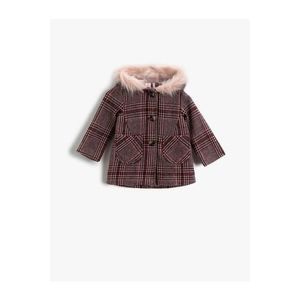 Dívčí kabát Koton s límcem z ovčí vlny, károvaná kapuce, dívčí kabát s límcem z ovčí vlny, károvaná kapuce obraz