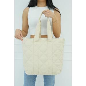 Madamra Cream Women's Quilted Pattern Puffy Bag obraz