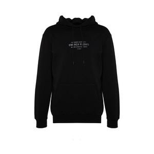 Trendyol Black Regular/Regular Fit Text Printed Hooded Sweatshirt obraz