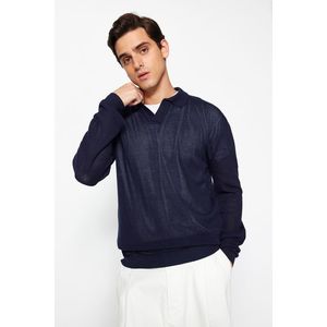 Trendyol Navy Regular Fit Polo Neck Crochet Detail Cotton Knitwear Sweater obraz