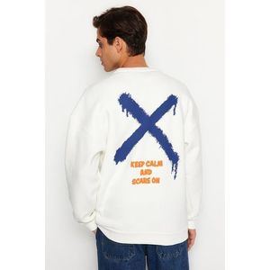 Trendyol Ecru Oversize/Wide Cut Crew Neck Geometric Back Printed Sweatshirt obraz