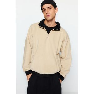 Trendyol Beige Oversize/Wide-Fit Half-Zip High Neck Color Block Fleece Sweatshirt obraz