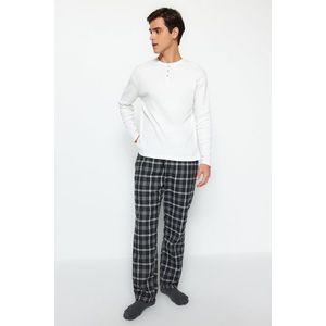 Trendyol pánské černé kostkované volné tkané pyžamové kalhoty. obraz