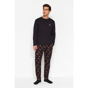Trendyol Black Regular Fit Printed Knitted Pajamas Set obraz