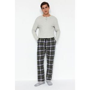 Trendyol Pánské Khaki kostkované tkané pyžamové kalhoty regular fit obraz