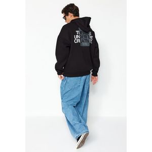 Trendyol Black Oversize/Wide-Fit Hooded Long Sleeve Text Printed Back Sweatshirt obraz