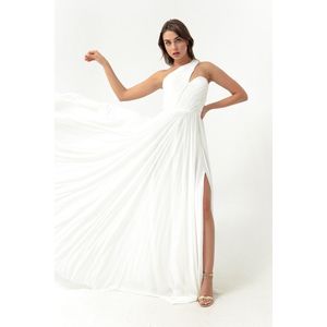 Dámské bílé dlouhé večerní šaty Lafaba s jedním ramínkem a rozparkem obraz