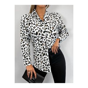 armonika Dámská béžová košile s leopardím potiskem, oversize, dlouhá, základní obraz