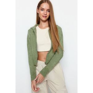 Trendyol mátový pletený svetr s kapucí Boucle obraz