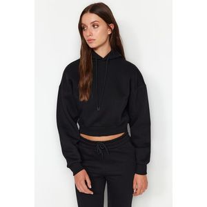 Trendyol Black Thick Fleece Inner Hoodie. Relaxed-Cut Crop Basic Knitted Sweatshirt obraz