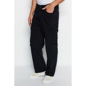 Trendyol černé široké džíny s cargo kapsami volné džíny obraz