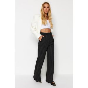 Trendyol Black Striped Straight Fit High Waist Knitted Palazzo Trousers obraz