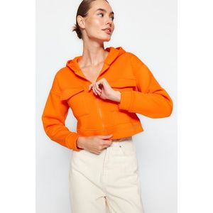 Trendyol Orange Relaxed-Cut Crop Pocket Detailed Hoodie, Fleece Inner Knitted Sweatshirt obraz