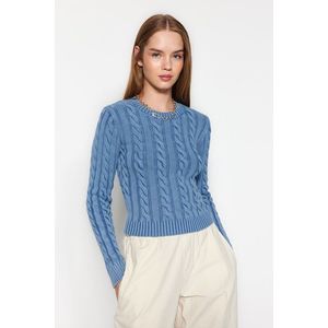 Trendyol Blue Wash Effect Pletený pletený svetr z pleteného úpletu obraz