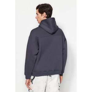 Trendyol Anthracite Basic Oversize/Wide Cut Collar with Snap Fastener Cotton Fleece Sweatshirt obraz