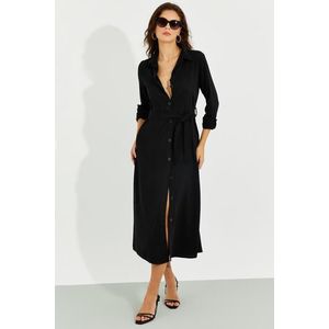 Cool & sexy dámská černá kapesní košile midi šaty obraz