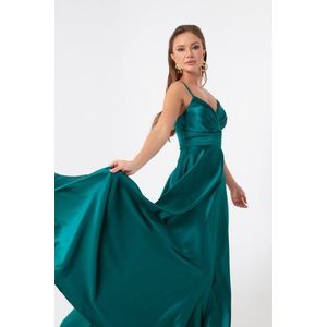 Lafaba Dámské smaragdově zelené lano popruh pas pás satén dlouhé večerní šaty a promoční šaty obraz
