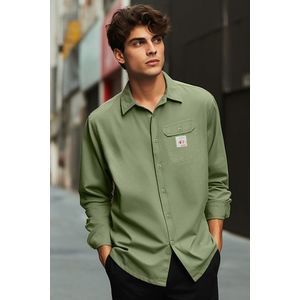 Trendyol Khaki Relaxed Comfort Fit Label Detailed Single Pocket Gabardine Textured Shirt Jacket obraz