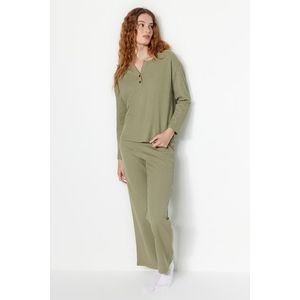 Trendyol Green Waffle Tshirt-Pants Knitted Pajamas Set obraz