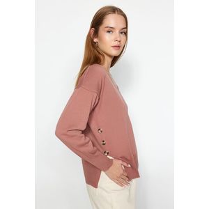 Trendyol světle růžový pletený svetr s výstřihem do V obraz