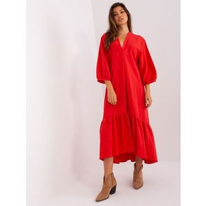 Červené midi šaty s volánem od ZULUNA obraz