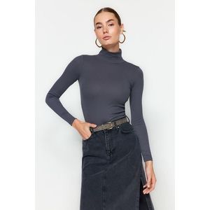 Trendyol Anthracite Premium Soft Fabric Turtleneck Fitted/Slip-On Knitted Blouse obraz