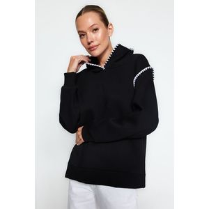 Trendyol Black Crochet Detail Hooded Thick Fleece Inner Knitted Sweatshirt obraz