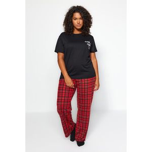 Trendyol Curve Black Printed Plaid Flannel Woven Pajamas Set obraz