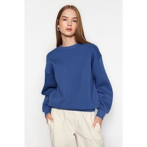 Trendyol Indigo Thick, Fleece Inside Regular/Normal Fit. Crew Neck Basic Knitted Sweatshirt obraz