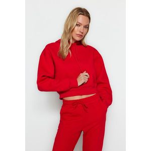 Trendyol Red Thick Fleece Hoodie. Relaxed-Cut Crop Basic Knitted Sweatshirt obraz