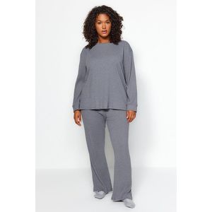 Trendyol Curve Gray Corded Knitted Top and Bottom Set obraz