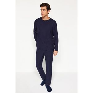 Trendyol Navy Blue Regular Fit Terry Cloth Label Detailed Knitted Pajamas Talcum obraz